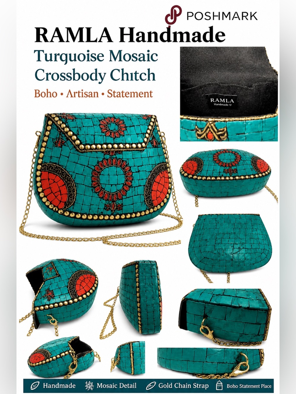 Ramla Turquoise And Gold
Mosaic Crossbody Bag